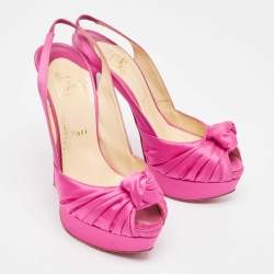 Christian Louboutin Pink Satin Jenny Slingback Pumps Size 37.5 