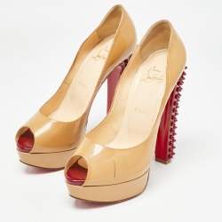Pre Owned Christian Louboutin Beige Patent Taclou Pumps Size 38
