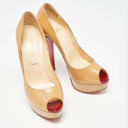 Pre Owned Christian Louboutin Beige Patent Taclou Pumps Size 38