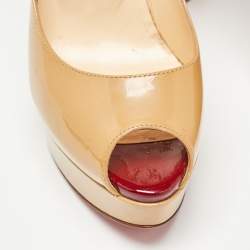 Pre Owned Christian Louboutin Beige Patent Taclou Pumps Size 38