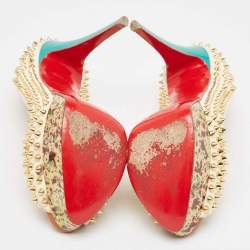 Pre Owned Christian Louboutin Cream Suede Lady Peep Spikes Pumps Size 38.5