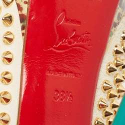 Pre Owned Christian Louboutin Cream Suede Lady Peep Spikes Pumps Size 38.5