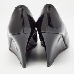 Pre Owned Christian Louboutin Black Patent Leather Ron Ron Wedge Pumps Size 38.5