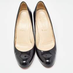 Pre Owned Christian Louboutin Black Patent Leather Ron Ron Wedge Pumps Size 38.5