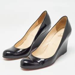 Pre Owned Christian Louboutin Black Patent Leather Ron Ron Wedge Pumps Size 38.5