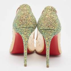 Pre Owned Christian Louboutin Beige/Metallic Mesh and Glitter Follies Strass Pumps Size 36