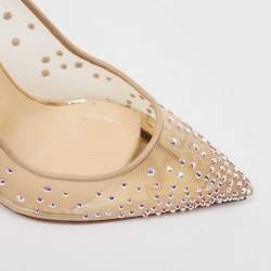 Pre Owned Christian Louboutin Beige/Metallic Mesh and Glitter Follies Strass Pumps Size 36