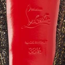 Christian Louboutin Black/Gold Lurex Fabric Jenny Slingback Pumps Size 38.5