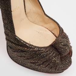 Christian Louboutin Black/Gold Lurex Fabric Jenny Slingback Pumps Size 38.5