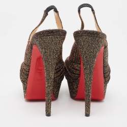 Christian Louboutin Black/Gold Lurex Fabric Jenny Slingback Pumps Size 38.5