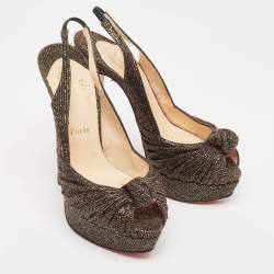 Christian Louboutin Black/Gold Lurex Fabric Jenny Slingback Pumps Size 38.5