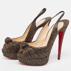 Christian Louboutin Black/Gold Lurex Fabric Jenny Slingback Pumps Size 38.5
