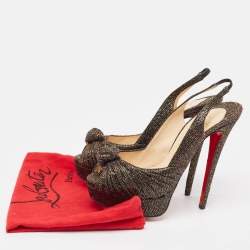 Christian Louboutin Black/Gold Lurex Fabric Jenny Slingback Pumps Size 38.5