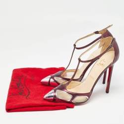 Christian Louboutin Metallic Purple Leather and Mesh T-Strap Pumps Size 37.5