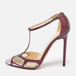 Christian Louboutin Metallic Purple Leather and Mesh T-Strap Pumps Size 37.5