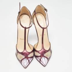 Christian Louboutin Metallic Purple Leather and Mesh T-Strap Pumps Size 37.5