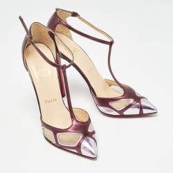 Christian Louboutin Metallic Purple Leather and Mesh T-Strap Pumps Size 37.5