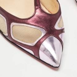 Christian Louboutin Metallic Purple Leather and Mesh T-Strap Pumps Size 37.5