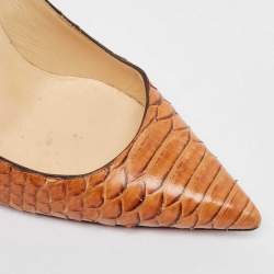 مملوكة مسبقًا Christian Louboutin Gold Python Leather Pointed Toe Pumps Size 38.5