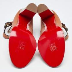 Pre Owned Christian Louboutin Brown Leather Open Toe Block Heel Ankle Strap Sandals Size 40