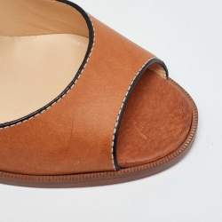 Pre Owned Christian Louboutin Brown Leather Open Toe Block Heel Ankle Strap Sandals Size 40