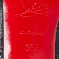 Pre Owned Christian Louboutin Black/White Leather And Tartan Fabric Platform Oxford Booties Size 39.5