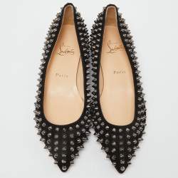 مملوكة مسبقًا Christian Louboutin Black Suede Pigalle Spikes Ballet Flats Size 38