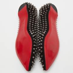 مملوكة مسبقًا Christian Louboutin Black Suede Pigalle Spikes Ballet Flats Size 38