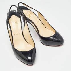 Christian Louboutin Black Patent Leather Fifi Slingback Pumps Size 38.5