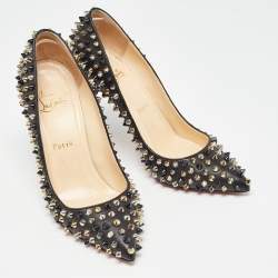 مملوكة مسبقًا Christian Louboutin Black Leather Pigalle Spikes Pumps Size 37.5