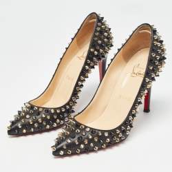 مملوكة مسبقًا Christian Louboutin Black Leather Pigalle Spikes Pumps Size 37.5