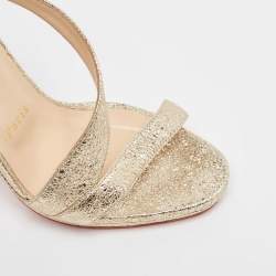 Christian Louboutin Gold Texture Leather Ruffle Embellishment Sandals Size 37