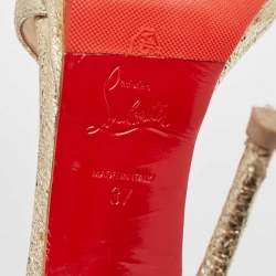 Christian Louboutin Gold Texture Leather Ruffle Embellishment Sandals Size 37