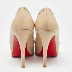 Pre Owned Christian Louboutin Beige Leather and Suede Open Toe  Pumps Size 37.5