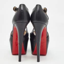 Pre Owned Christian Louboutin Black Leather Exagona Sandals Size 37.5