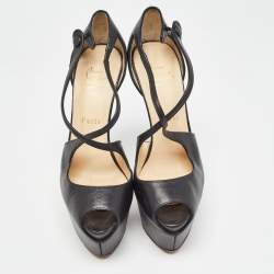 Pre Owned Christian Louboutin Black Leather Exagona Sandals Size 37.5