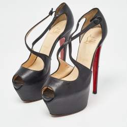 Pre Owned Christian Louboutin Black Leather Exagona Sandals Size 37.5