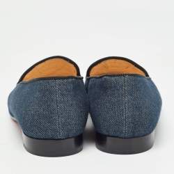 Christian Louboutin Blue Denim Spike Smoking Slippers Size 38.5