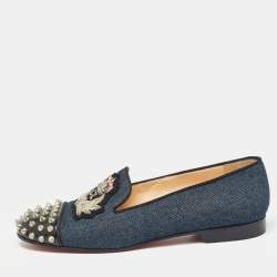 Christian Louboutin Blue Denim Spike Smoking Slippers Size 38.5