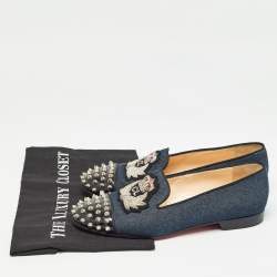 Christian Louboutin Blue Denim Spike Smoking Slippers Size 38.5