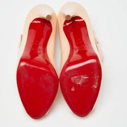 Pre Owned Christian Louboutin Beige Patent Leather Alta Mary Jane Platform Peep Toe Pumps Size 37