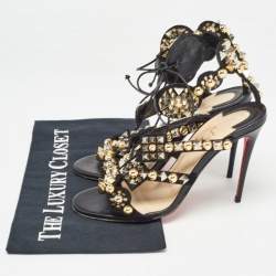 Christian Louboutin Black Suede and Leather Kaleikita  Sandals Size 37.5