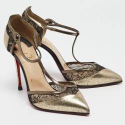 مملوكة مسبقًا Christian Louboutin Gold Leather Pointed Toe Pumps Size 36.5
