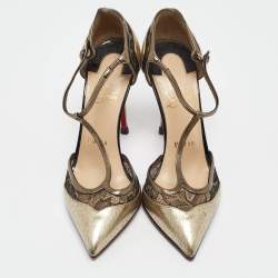 مملوكة مسبقًا Christian Louboutin Gold Leather Pointed Toe Pumps Size 36.5