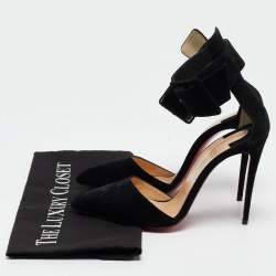 Pre Owned Christian Louboutin Black Suede Harler Ankle Strap Pumps Size 37
