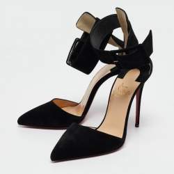 Pre Owned Christian Louboutin Black Suede Harler Ankle Strap Pumps Size 37