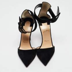 Pre Owned Christian Louboutin Black Suede Harler Ankle Strap Pumps Size 37