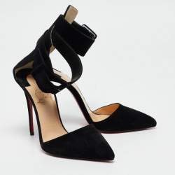 Pre Owned Christian Louboutin Black Suede Harler Ankle Strap Pumps Size 37
