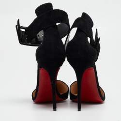 Pre Owned Christian Louboutin Black Suede Harler Ankle Strap Pumps Size 37