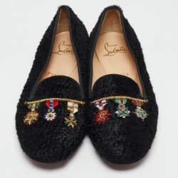 Christian Louboutin Black Persian Lamb Fur Dictateur Smoking Slippers Size 36.5